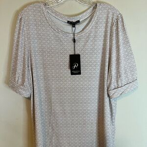 Adrianna Papell Cream and Brown Patterned Top